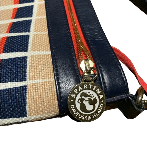 Spartina Daufuskie Island Purse, leather & canvas, 14x8, shoulder strap - Picture 5 of 10